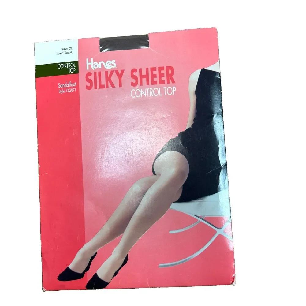 Vtg Hanes Silky Sheer Control Top Pantyhose Sandalfoot OG071 Town Taupe New